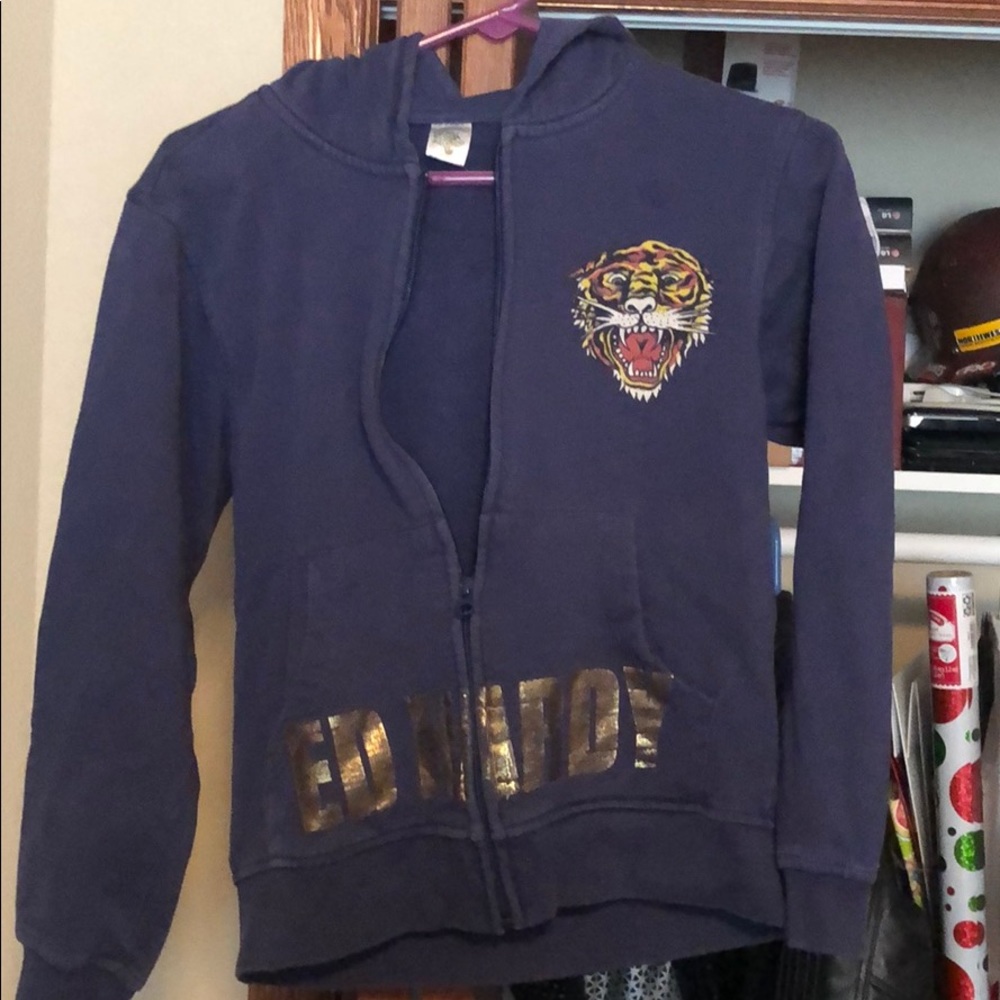 Ed Hardy Tiger Zip Hooded Sweatshirt Size Medium